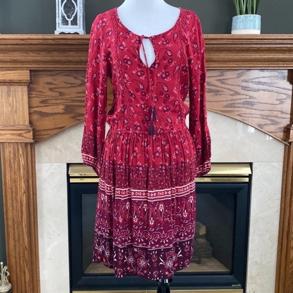 Hollister Red Tassel Paisley Boho Dress Sz. S